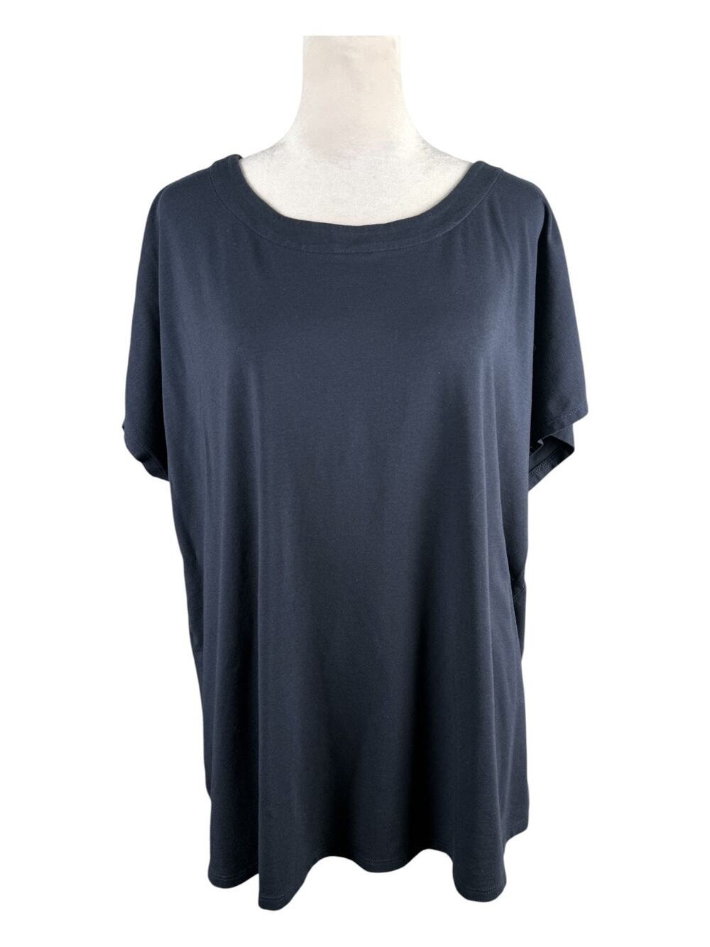J Jill XL Luxe Supima Scoop Neck Tee Navy Blue Short Dolman Sleeves Back Pleat